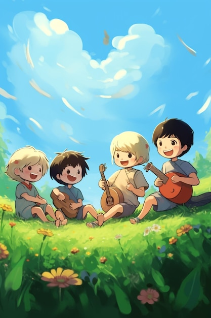 Illustration of several happy children