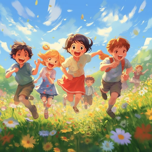 Illustration of several happy children