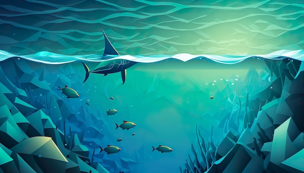 An illustration of a shark swimming under the water.