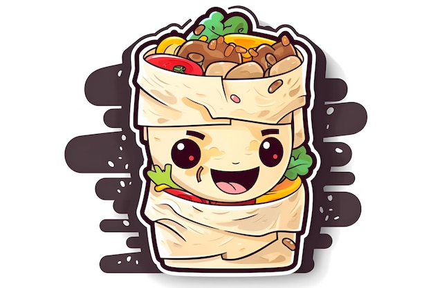 Foto illustrazione di un personaggio shawarma con carne e verdure su sfondo bianco