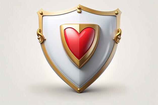 Illustration of shield with heart health concept white background Generative AI