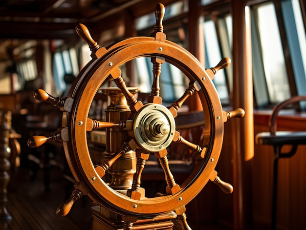 Photo illustration of ship wheel on boat