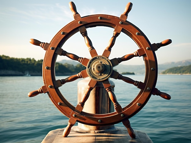 illustration of ship wheel on boat