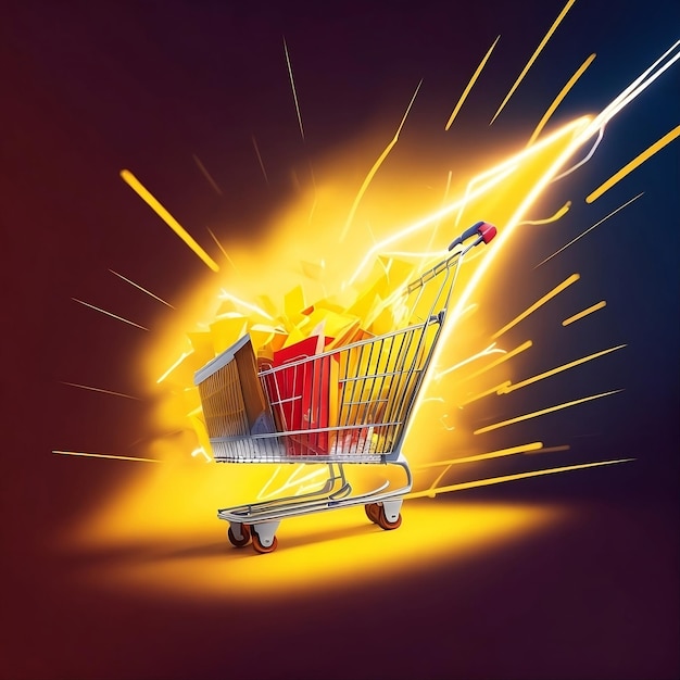 illustration of a shopping cart during a flash sale generate by Ai