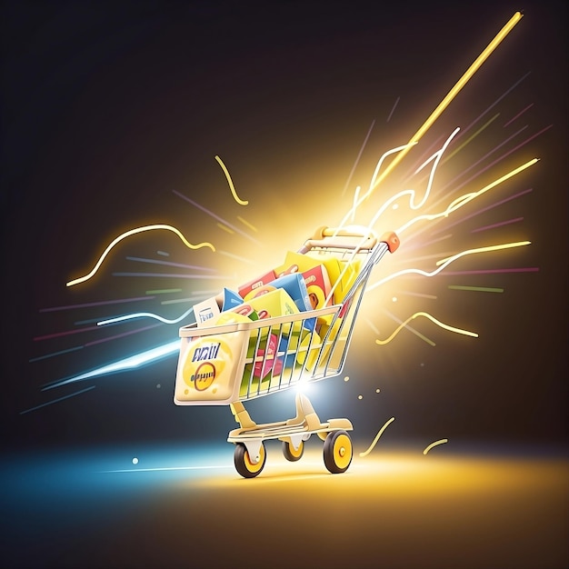 illustration of shopping cart with flash sale generate by Ai