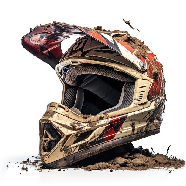 Photo illustration showcasing abandoned trail engaging perfect muddy helmet