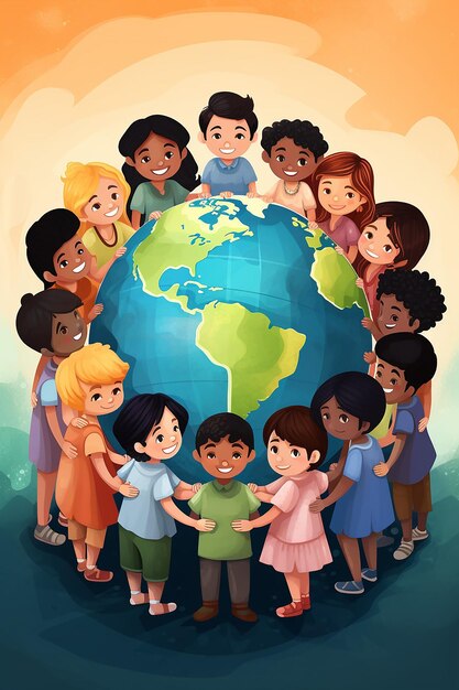 an illustration showing a group of children from various Indian states in traditional attire