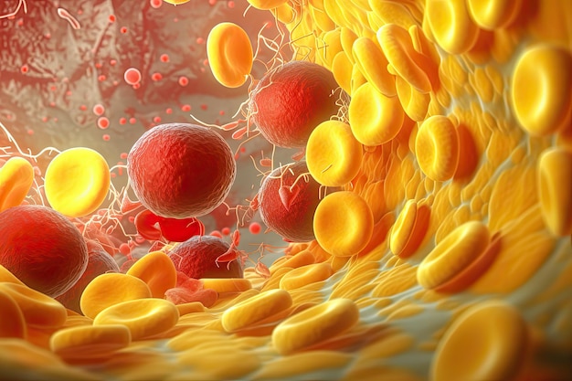 Photo illustration showing how erythrocytes and cholesterol cells generative ai