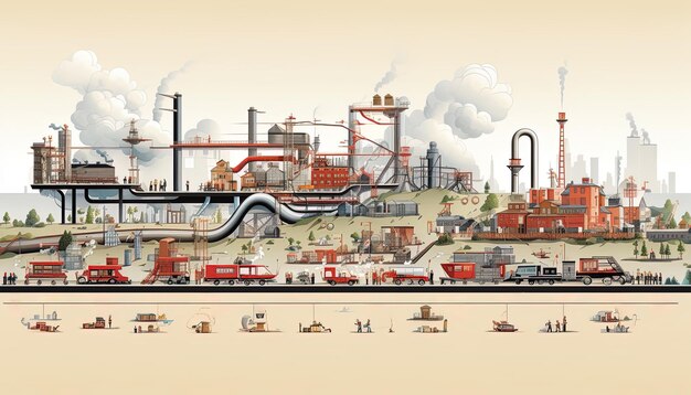 Illustration showing the transformation of urban and industrial landscapes over time