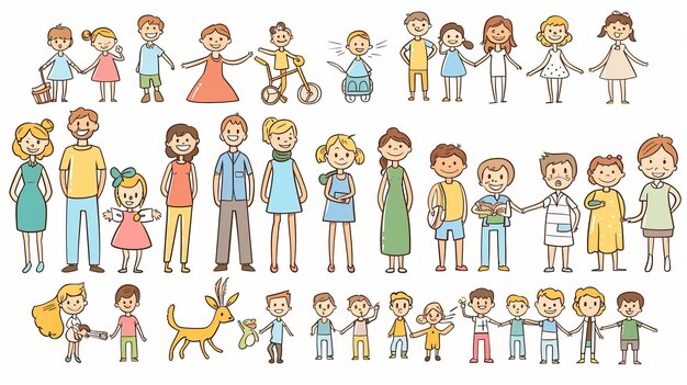 An illustration showing a variety of family members