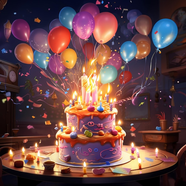 The illustration shows a beautiful birthday scene