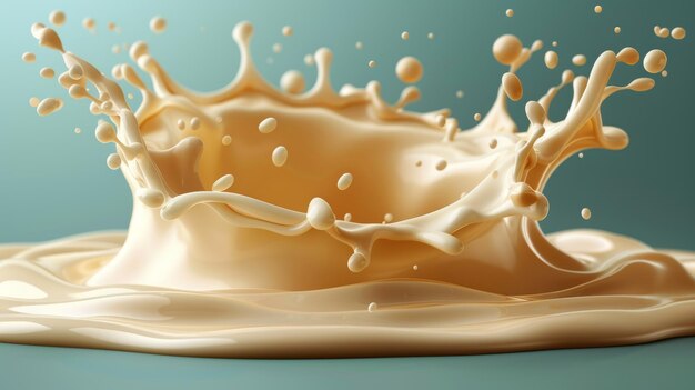 The illustration shows natural dairy products yogurt or cream in a crown splash with drops or swirls isolated on a blue background