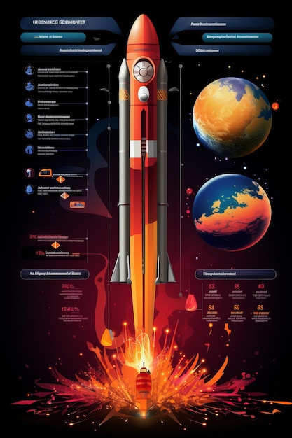 地球から月へ発射するロケットが描かれています ロケットにはさまざまな部分があり地球とその大気が描かれている