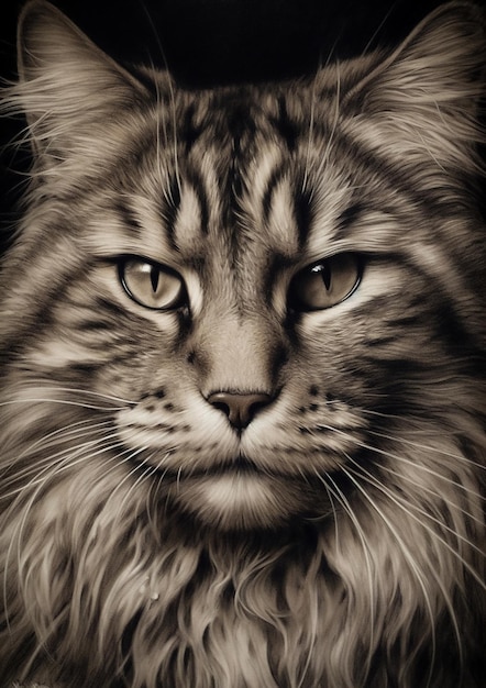 Photo illustration of a siberian cat in a fictional scenery for frame pet animal concept art