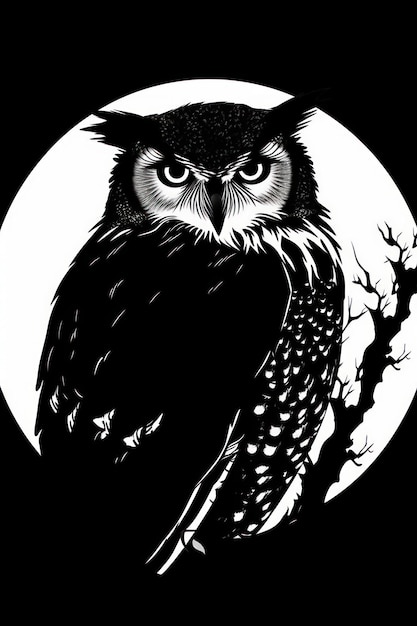 Illustration of a silhouette of an eagle owl high quality