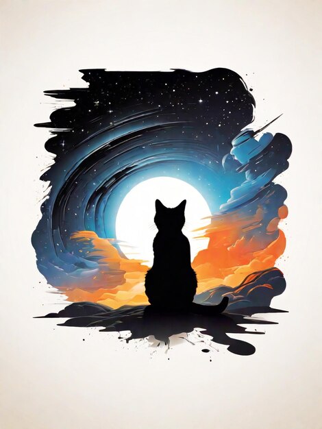 Photo the illustration silhouette of a lonely cat graphic tshirt design