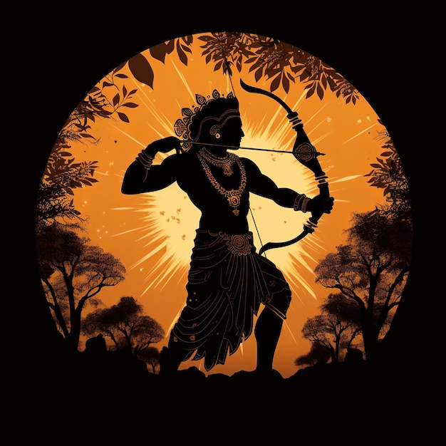 illustration of silhouette of lord ram holding arrow and bow visual