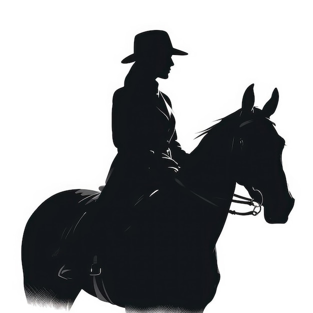 Illustration of the silhouette of a rider on a horse and white background