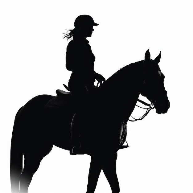 Illustration of the silhouette of a rider on a horse and white background