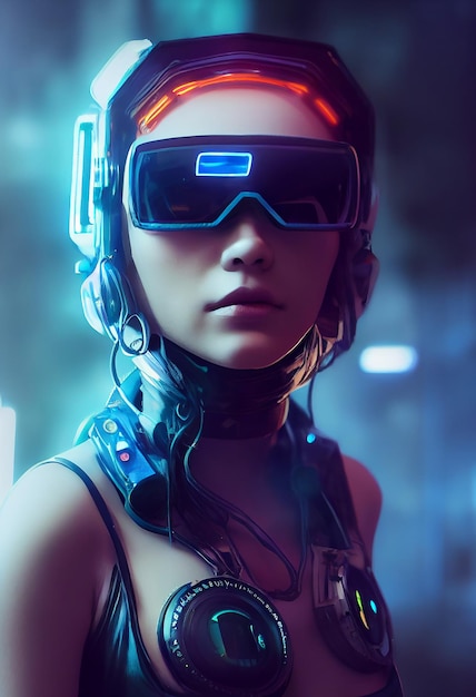 illustration of silhouette wearing virtual reality devicevr working and playing in digital world