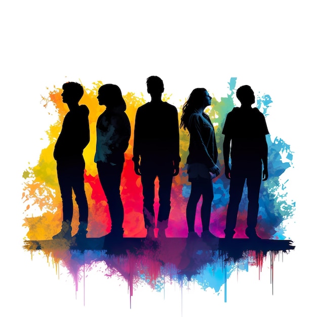 Photo an illustration of a silhouette of young people with vibrant colors on world youth day