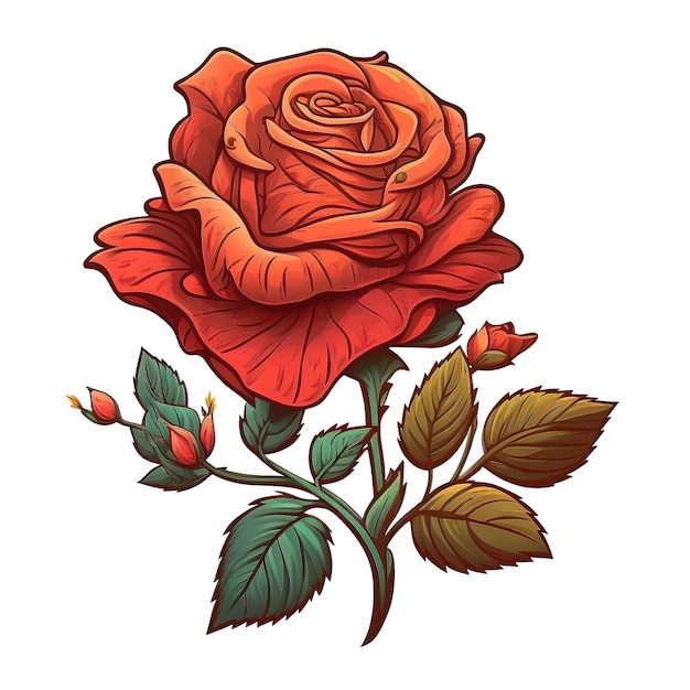 Illustration of a single red rose on a white background Generative ai