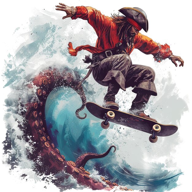 Illustration of a skater performing skateboarding trick