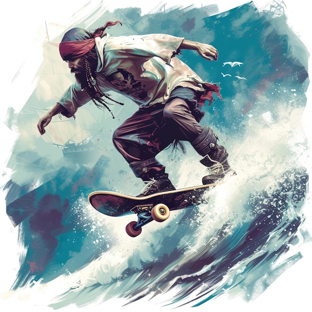 Illustration of a skater performing skateboarding trick