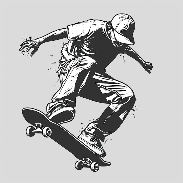 Foto illustrazione di un pattinatore che esegue un trucco di skateboard