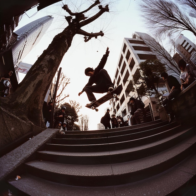 Photo illustration of a skater performing skateboarding trick