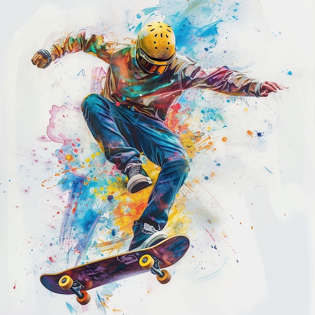 Иллюстрация конькобежца, выполняющего трюк на скейтборде