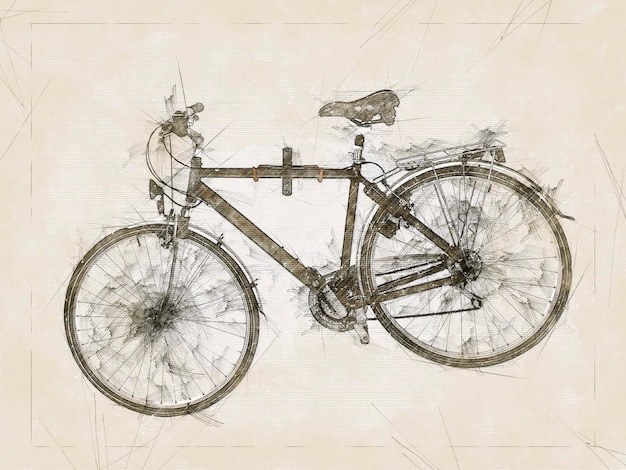 Illustration Sketch, of a Side view of a Hanging road bike