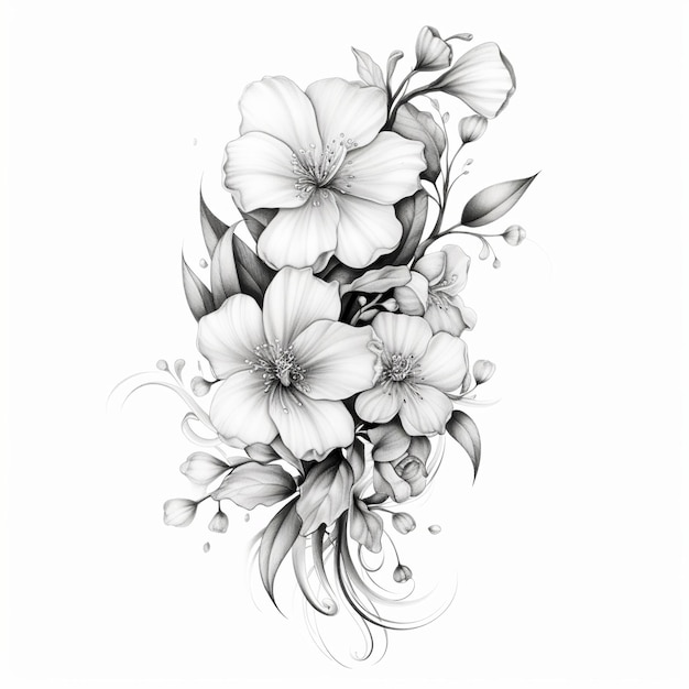 illustration of sketch tattoo japanese style Japnese flowers