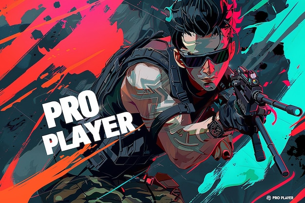 illustration of a skilled pro player shooter