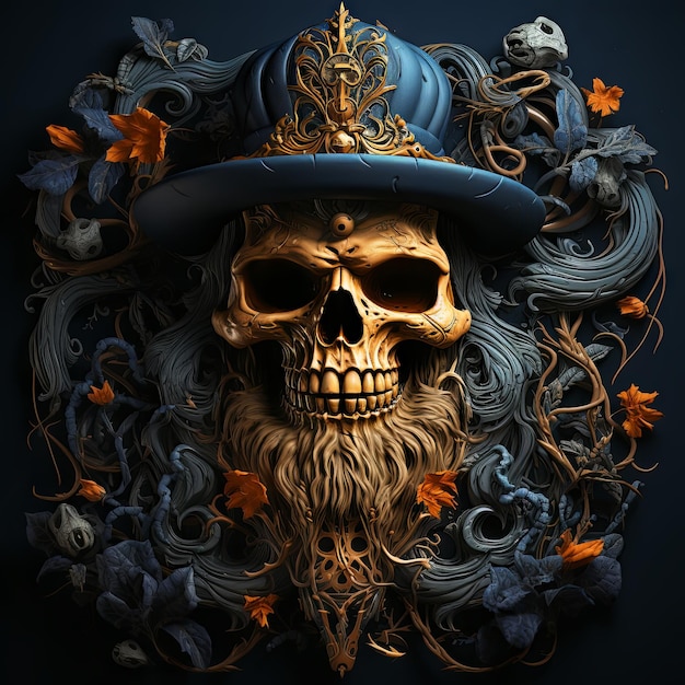 An illustration of a skull art design