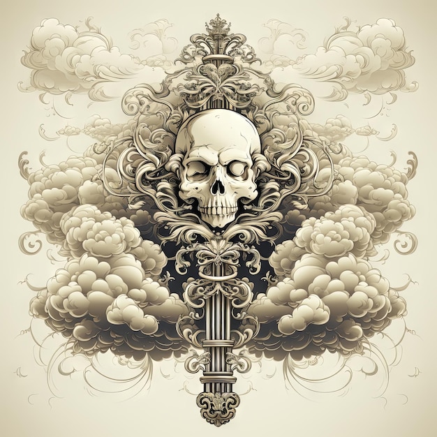 An illustration of a skull art design