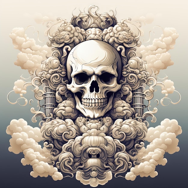 An illustration of a skull art design