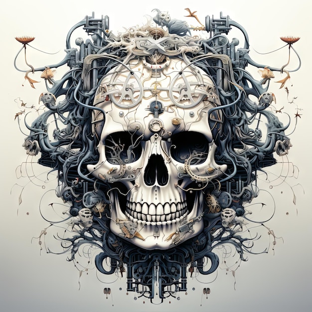 An illustration of a skull art design