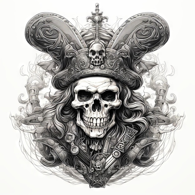 An illustration of a skull art design