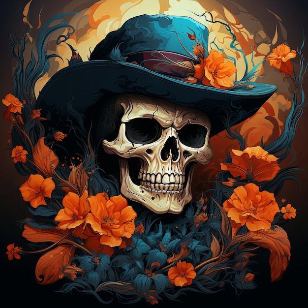 An illustration of a skull art design