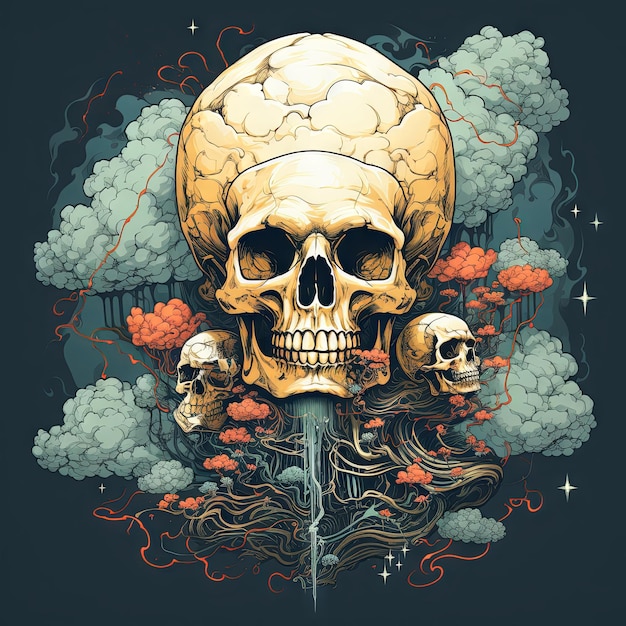 An illustration of a skull art design