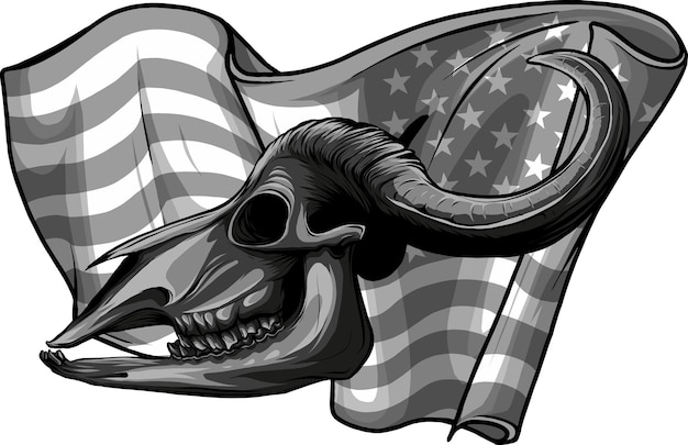 illustration of Skull buffalo with american flag