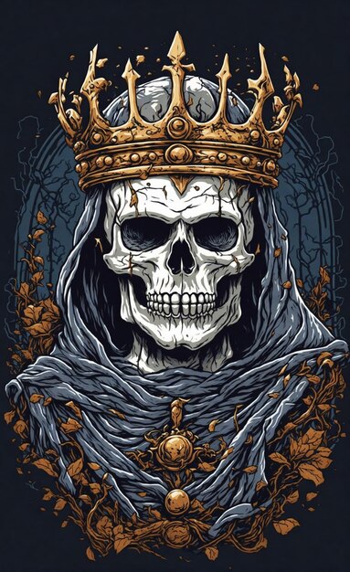 Illustration of a skull king with a golden crown 12