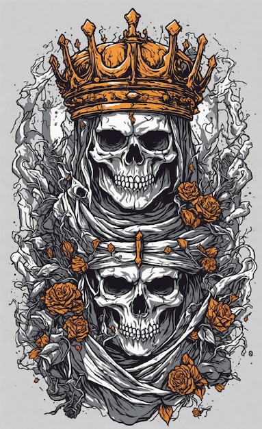 Illustration of a skull king with a golden crown 13