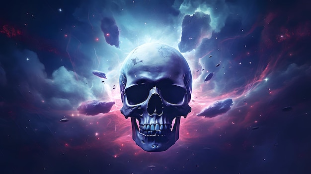 illustration of a skull in space for the background wallpaper