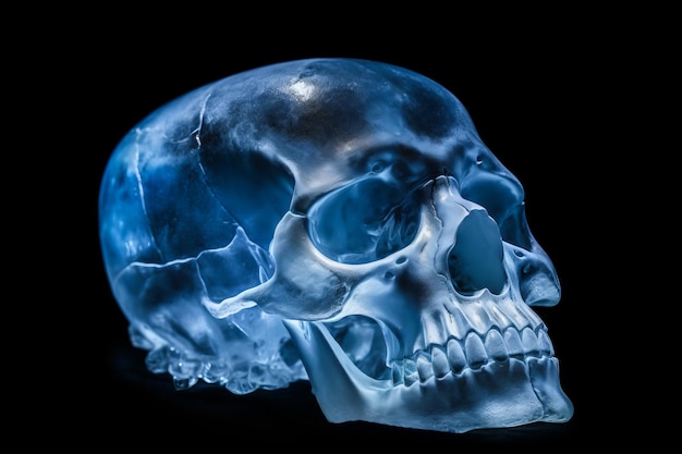 Photo illustration of skull with diamonds on black background