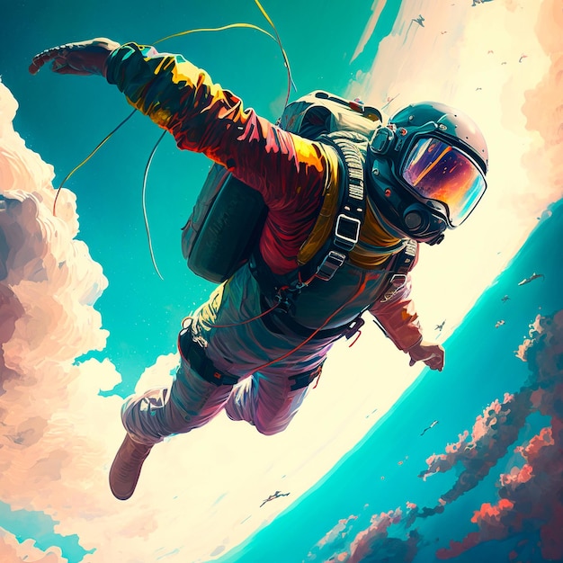 Photo illustration of a skydiver with opened parachute in the air