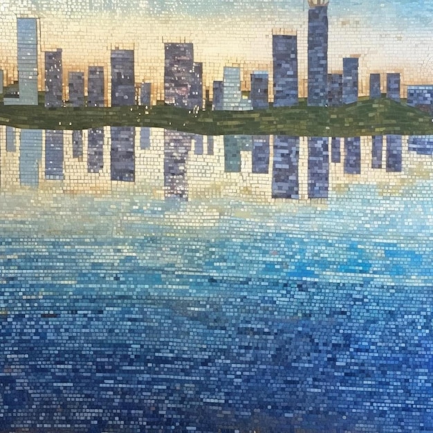 Illustration of the skyline of the city with the reflection of the sky