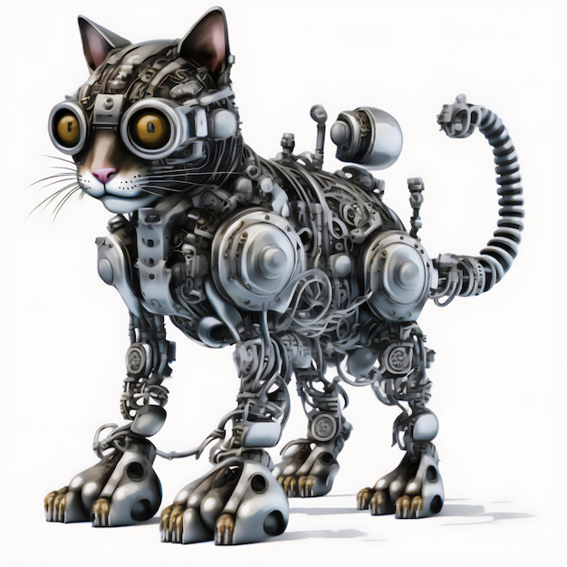 Photo illustration of a sleek and stylish robot cat