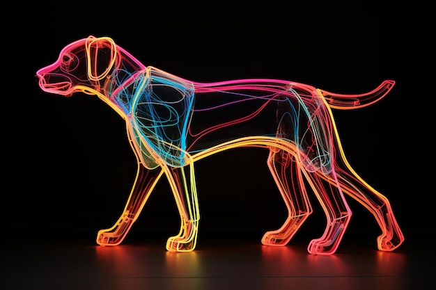 Photo illustration of slice perspective neon a dog walks on two legs sid generative ai